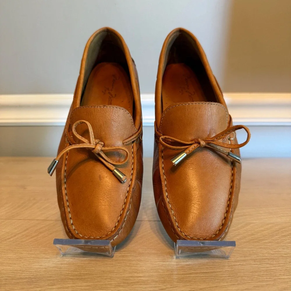 Massimo Matteo‎ Womens Tan Leather Driving Loafers Bow Moccasin MM-306 Size 7 B